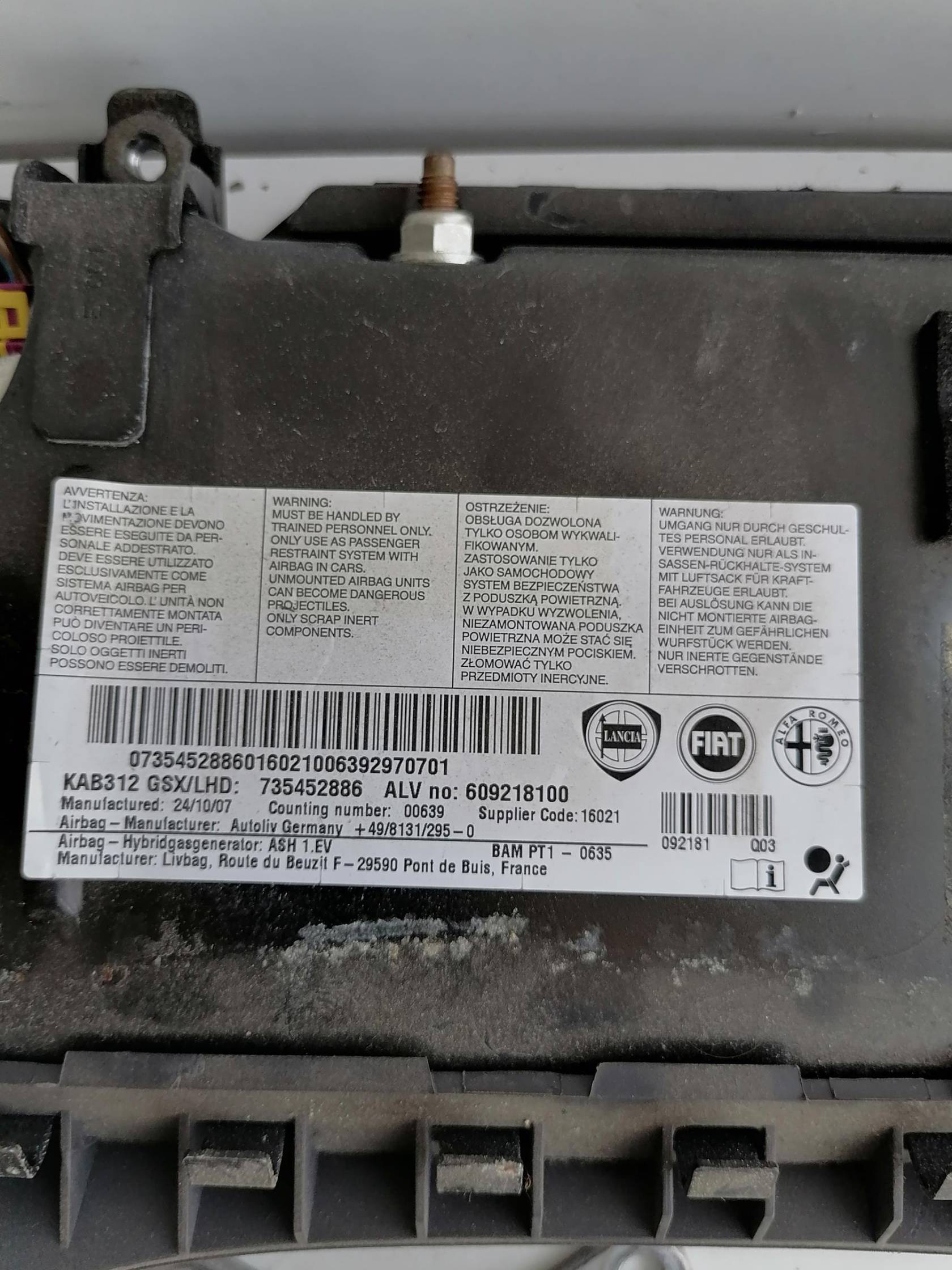 Dispositivo airbag lato guida